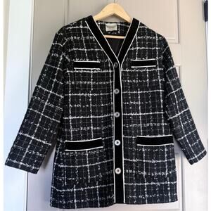 INTERDEE Paris black white classic velvet tweed cotton wool blazer jacket
